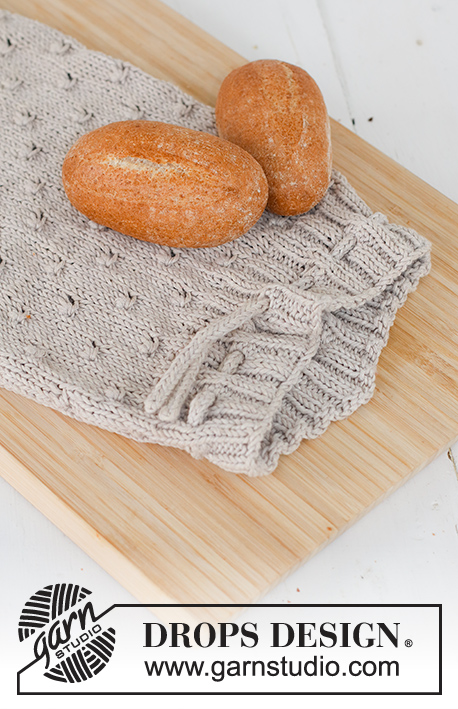 Grateful Bread / DROPS 221-52 - Strikket brødpose med strukturmønster i DROPS Cotton Light.