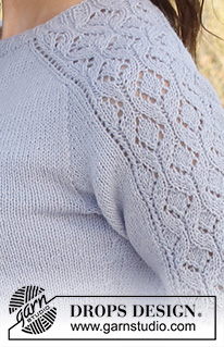 Dancing Diamonds Cardigan / DROPS 221-8 - Stickad kofta i DROPS Flora. Arbetet stickas uppifrån och ner med sadelaxel, hålmönster och ¾-långa ärmar. Storlek S - XXXL.