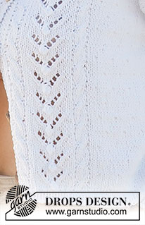 Doves Bay Cardigan / DROPS 221-9 - Gebreid vest in DROPS Cotton Light of DROPS Sky. Het werk wordt gebreid met kantpatroon, kabels en structuurpatroon. Maten S - XXXL.