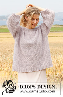 Lavender Sprinkles / DROPS 222-12 - Pull tricoté de haut en bas, avec emmanchures raglan, col doublé, point texturé et manches ¾, en DROPS Alpaca et DROPS Kid-Silk. Du XS au XXL.