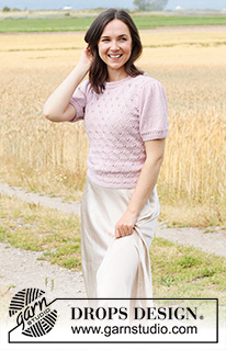 Flower Wish / DROPS 222-14 - Strikket bluse i DROPS Alpaca. Arbejdet strikkes med hulmønster og korte pufærmer. Størrelse S - XXXL.