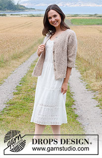 Crushed Walnuts / DROPS 222-16 - Knitted jacket in DROPS Alpaca Bouclé. The piece is worked top down with round yoke and ¾-length sleeves. Sizes S - XXXL.