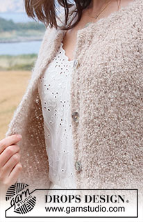 Crushed Walnuts / DROPS 222-16 - Knitted jacket in DROPS Alpaca Bouclé. The piece is worked top down with round yoke and ¾-length sleeves. Sizes S - XXXL.
