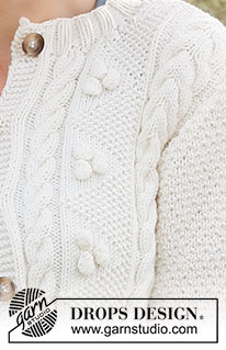 Bright Sand Shore Cardigan / DROPS 222-19 - Gilet tricoté en DROPS Merino Extra Fine, avec torsades, nopes et manches ¾. Du S au XXXL.