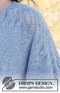 Sapphire Trails Cardigan / DROPS 222-23 - Gilet tricoté de haut en bas, avec point ajouré et manches ¾ bouffantes, en DROPS Sky. Du S au XXXL.