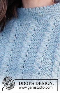Spring Impressions / DROPS 222-28 - Knitted jumper in DROPS Air. The piece is worked with textured pattern, ¾-length puffed sleeves and double edges. Sizes S - XXXL.