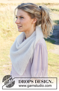 Fairy Whispers / DROPS 222-38 - Châle tricoté de haut en bas, avec point mousse et rangs ajourés, en DROPS Kid-Silk.