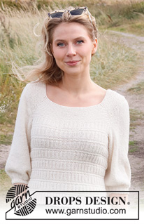 Summer Concerto / DROPS 222-39 - Strikket genser i DROPS Sky. Arbeidet strikkes ovenfra og ned med raglan, strukturmønster og ¾ lange ermer med puffermer. Størrelse S - XXXL.