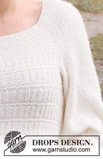 Summer Concerto / DROPS 222-39 - Strikket genser i DROPS Sky. Arbeidet strikkes ovenfra og ned med raglan, strukturmønster og ¾ lange ermer med puffermer. Størrelse S - XXXL.