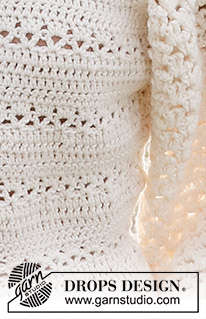 Bright Prairie / DROPS 222-40 - Gehaakte trui in DROPS Cotton Merino. Het werk wordt gehaakt met structuurpatroon en pofmouwen. Maten S - XXXL.