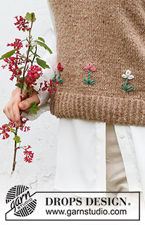 May Flowers Vest / DROPS 222-42 - Chaleco / slipover de punto en DROPS Soft Tweed. La pieza está tejida con escote en V, orillas en resorte y flores bordadas. Tallas S – XXXL. Tema: Bordado.