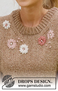 Flower Harmony Vest / DROPS 222-43 - Chaleco / chaleco sin mangas de punto en DROPS Soft Tweed. La pieza está tejida con orillas en resorte, flores bordadas y nudos franceses. Tallas S – XXXL.