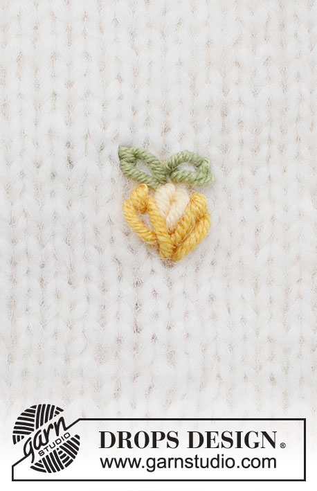 Sweet Lemons / DROPS 222-46 - Kirjottu sitruuna DROPS Merino Extra Fine -langasta. Työssä on ketjupistoja.
Teema: Kirjonta