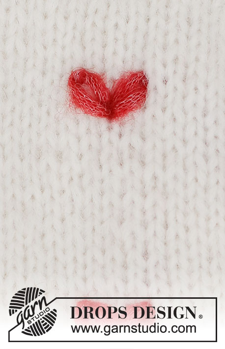 Fluttering Hearts / DROPS 222-49 - Broderet hjerte i DROPS Air. Hjertet er broderet med kædesting.
Tema: Broderi
