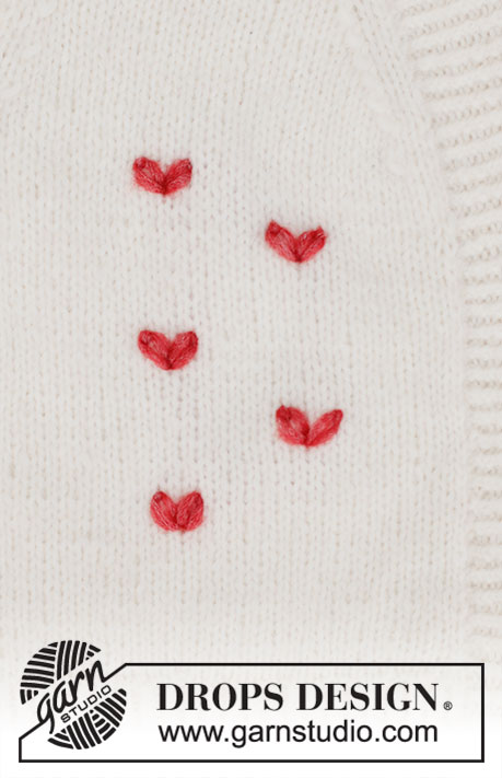 Fluttering Hearts / DROPS 222-49 - Broderet hjerte i DROPS Air. Hjertet er broderet med kædesting.
Tema: Broderi
