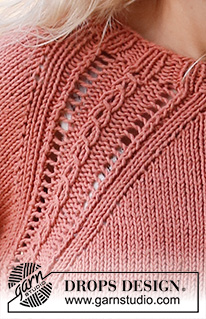 Turning Leaves Sweater / DROPS 222-5 - Ylhäältä alas neulottu pusero DROPS Paris-langasta. Työssä on raglanlinjat ja pitsineuletta. Koot S-XXXL.