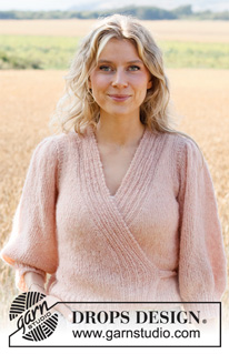 Peaches and Cream Jacket / DROPS 222-8 - Strikket omslagsjakke i DROPS Brushed Alpaca Silk. Arbeidet strikkes ovenfra og ned med ¾ lange puffermer. Størrelse S - XXXL.