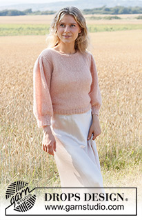 Peaches and Cream / DROPS 223-1 - Stickad tröja i DROPS Brushed Alpaca Silk. Arbetet stickas uppifrån och ner med 
¾-långa puffärmar. Storlek S - XXXL.
