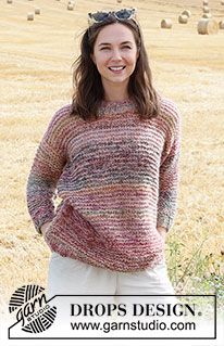 Painted Rose / DROPS 223-14 - Gebreide trui in DROPS Alpaca, DROPS Delight en DROPS Brushed Alpaca Silk.  Het werk wordt gebreid met ribbelsteek en strepen. Maten S - XXXL.