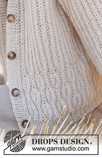 Full Moon Festival Jacket / DROPS 223-16 - Ylhäältä alas neulottu jakku DROPS Air-langasta. Työssä on raglanlinjat, täyspatenttineuletta ja V-aukko. Koot XS - XXL.