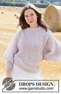 Cotton Candy / DROPS 223-22 - Jersey de punto en DROPS Brushed Alpaca Silk y DROPS Kid-Silk. La pieza está tejida en punto jersey con resorte y cuello doble. Tallas S – XXXL.