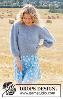 Big Sky Country / DROPS 223-23 - Knitted sweater in DROPS Sky and DROPS Kid-Silk. The piece is worked with ¾-length, puffed sleeves. Sizes S - XXXL.