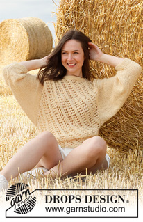 Spring Hive / DROPS 223-26 - Strikket genser i DROPS BabyAlpaca Silk og DROPS Kid-Silk. Arbeidet strikkes i hullmønster med ¾ lange ermer i glattstrikk og kanter i riller. Størrelse S - XXXL.