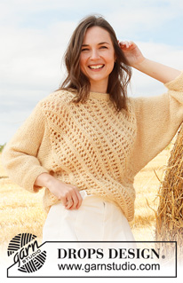Spring Hive / DROPS 223-26 - Strikket genser i DROPS BabyAlpaca Silk og DROPS Kid-Silk. Arbeidet strikkes i hullmønster med ¾ lange ermer i glattstrikk og kanter i riller. Størrelse S - XXXL.