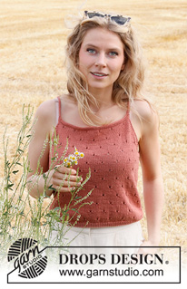 Canyon Spice Top / DROPS 223-29 - Top de punto en DROPS Safran. La pieza está tejida con patrón de calados. Tallas S – XXXL.
