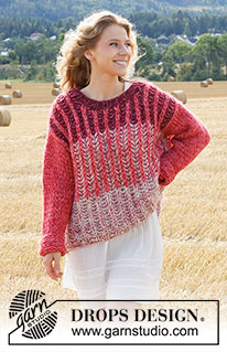 Manitoba Mingle / DROPS 223-32 - Strikket bluse i 2 tråde DROPS Air og 1 tråd DROPS Brushed Alpaca Silk. Arbejdet strikkes i helpatent med striber. Ærmerne strikkes i glatstrik. Størrelse S - XXXL.
