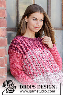 Manitoba Mingle / DROPS 223-32 - Strikket bluse i 2 tråde DROPS Air og 1 tråd DROPS Brushed Alpaca Silk. Arbejdet strikkes i helpatent med striber. Ærmerne strikkes i glatstrik. Størrelse S - XXXL.