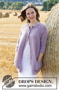 Lavender Pocket / DROPS 223-36 - Gilet tricoté de haut en bas avec emmanchures raglan en côtes et manches ¾, en DROPS Air. Du S au XXXL.