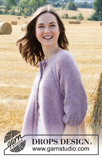 Lavender Pocket / DROPS 223-36 - Gilet tricoté de haut en bas avec emmanchures raglan en côtes et manches ¾, en DROPS Air. Du S au XXXL.