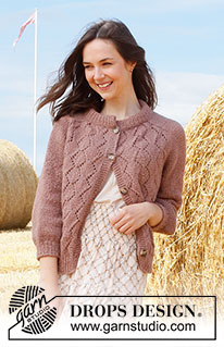 Low Tide Jacket / DROPS 223-4 - Knitted jacket in DROPS Air. Piece is knitted top down with round saddle shoulder, lace pattern, double neck edge and ¾ sleeves. Size: S - XXXL