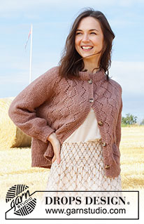 Low Tide Jacket / DROPS 223-4 - Knitted jacket in DROPS Air. Piece is knitted top down with round saddle shoulder, lace pattern, double neck edge and ¾ sleeves. Size: S - XXXL