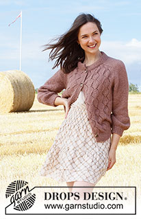 Low Tide Jacket / DROPS 223-4 - Knitted jacket in DROPS Air. Piece is knitted top down with round saddle shoulder, lace pattern, double neck edge and ¾ sleeves. Size: S - XXXL