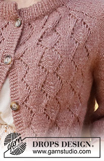 Low Tide Jacket / DROPS 223-4 - Knitted jacket in DROPS Air. Piece is knitted top down with round saddle shoulder, lace pattern, double neck edge and ¾ sleeves. Size: S - XXXL