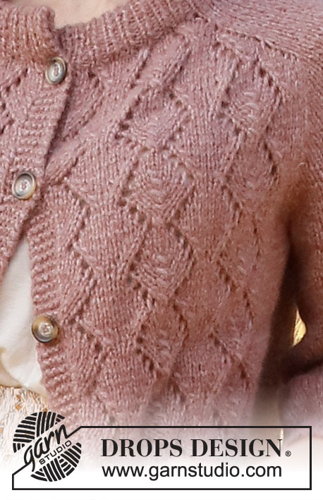 Low Tide Jacket / DROPS 223-4 - Knitted jacket in DROPS Air. Piece is knitted top down with round saddle shoulder, lace pattern, double neck edge and ¾ sleeves. Size: S - XXXL