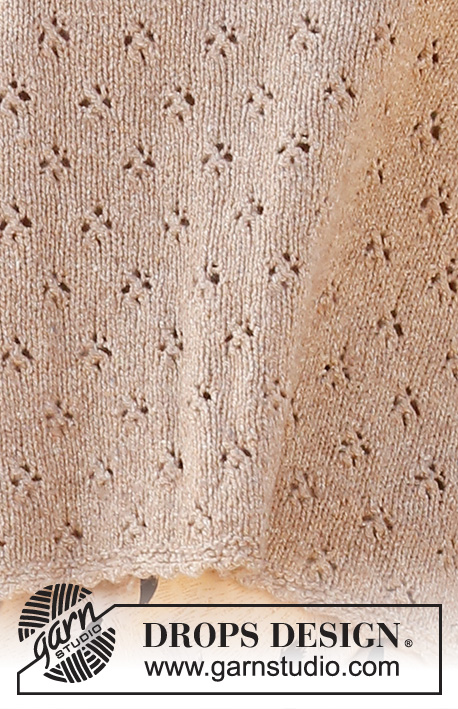 Country Roads / DROPS 223-6 - Strikket bluse i DROPS Flora. Arbejdet strikkes med hulmønster og korte ærmer. Størrelse XS – XXL.