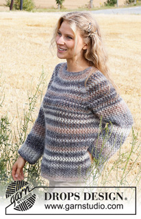 April Love / DROPS 223-7 - Strikket genser i DROPS Delight og DROPS Kid-Silk. Arbeidet strikkes ovenfra og ned med raglan, hullmønster og splitt i sidene. Størrelse S - XXXL.