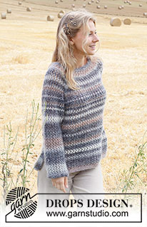 April Love / DROPS 223-7 - Strikket genser i DROPS Delight og DROPS Kid-Silk. Arbeidet strikkes ovenfra og ned med raglan, hullmønster og splitt i sidene. Størrelse S - XXXL.
