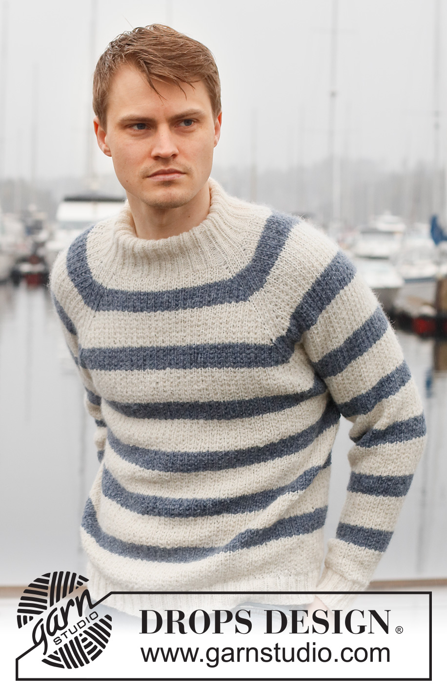 Sjøbris / DROPS 224-1 - Strikket genser til herre i DROPS Sky. Arbeidet strikkes ovenfra og ned med raglan, striper og strukturmønster. Størrelse S - XXXL.