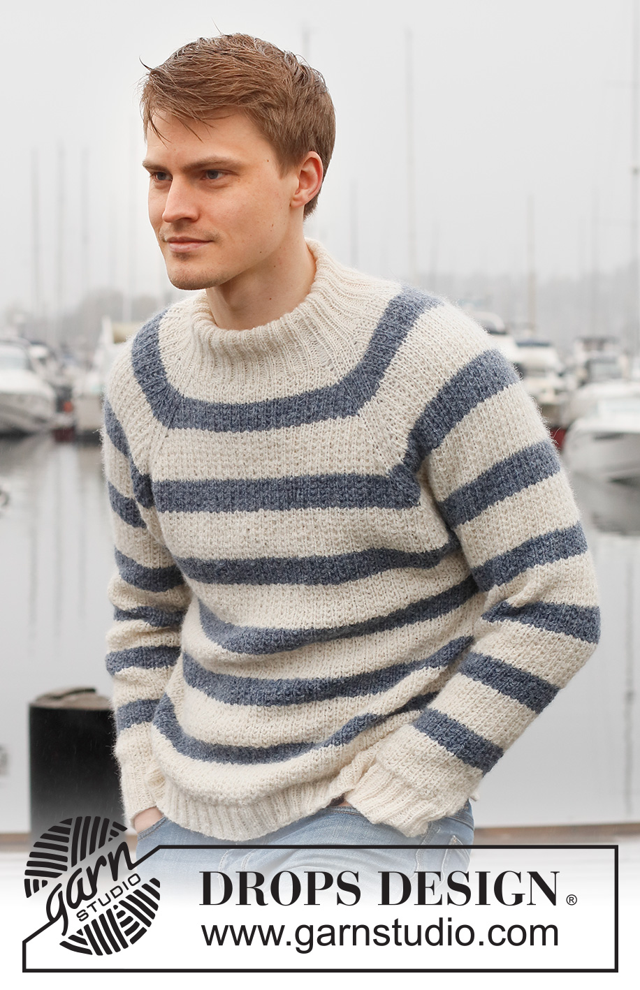 Sjøbris / DROPS 224-1 - Strikket genser til herre i DROPS Sky. Arbeidet strikkes ovenfra og ned med raglan, striper og strukturmønster. Størrelse S - XXXL.