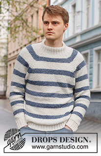 Sjøbris / DROPS 224-1 - Strikket genser til herre i DROPS Sky. Arbeidet strikkes ovenfra og ned med raglan, striper og strukturmønster. Størrelse S - XXXL.