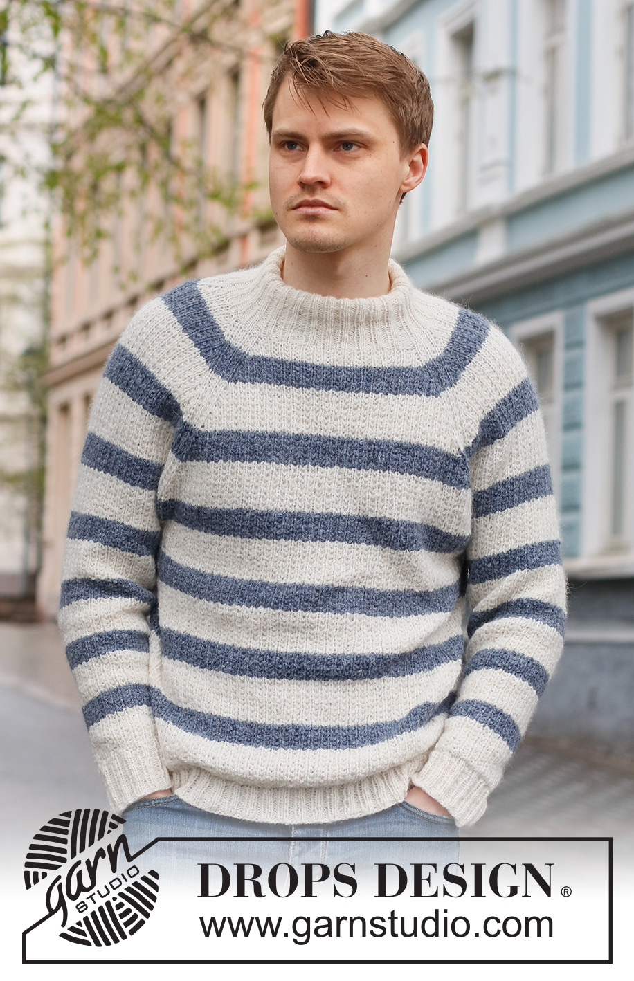 Sjøbris / DROPS 224-1 - Strikket genser til herre i DROPS Sky. Arbeidet strikkes ovenfra og ned med raglan, striper og strukturmønster. Størrelse S - XXXL.