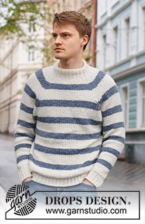 Sjøbris / DROPS 224-1 - Strikket genser til herre i DROPS Sky. Arbeidet strikkes ovenfra og ned med raglan, striper og strukturmønster. Størrelse S - XXXL.