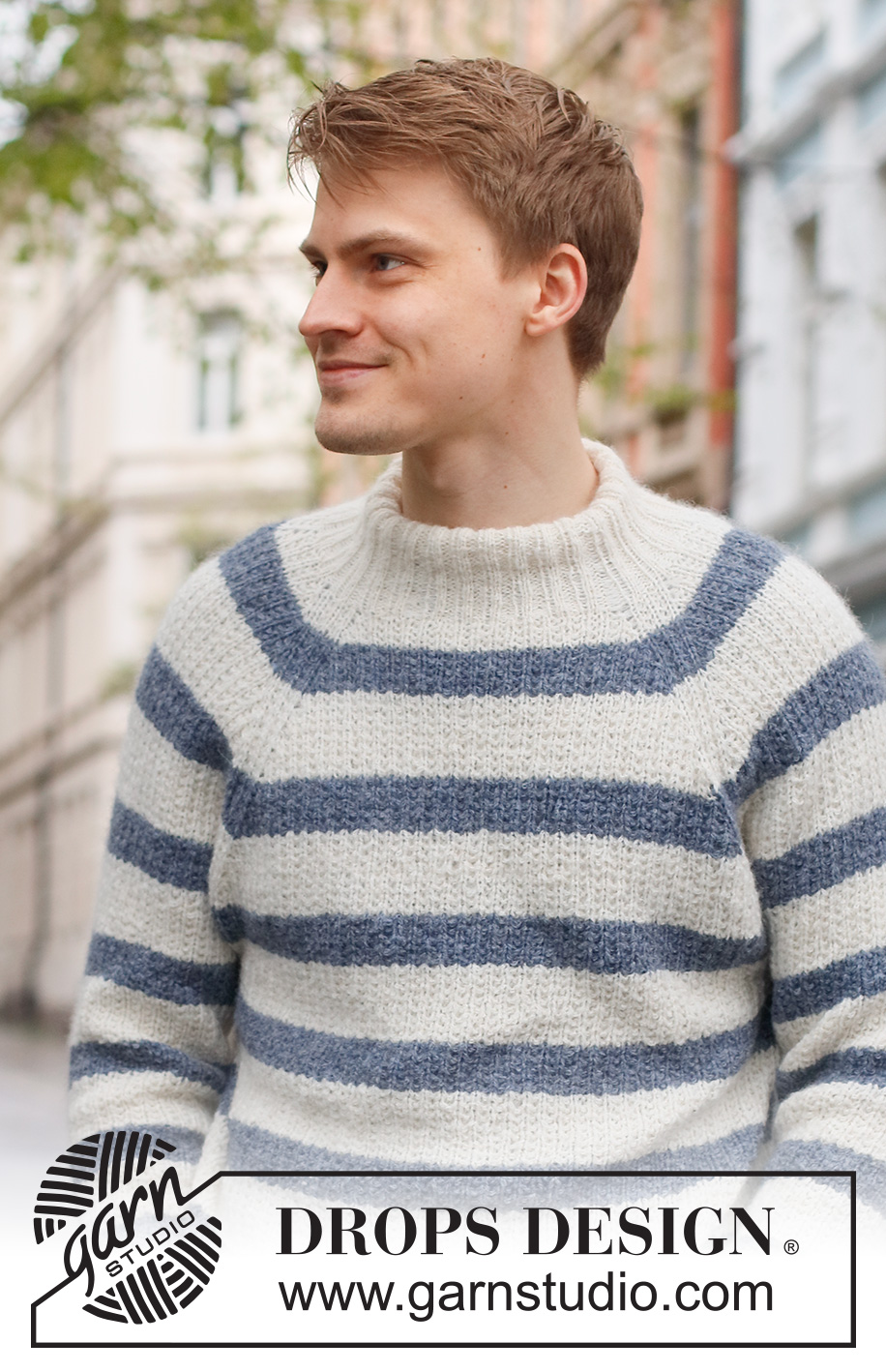Sjøbris / DROPS 224-1 - Strikket genser til herre i DROPS Sky. Arbeidet strikkes ovenfra og ned med raglan, striper og strukturmønster. Størrelse S - XXXL.