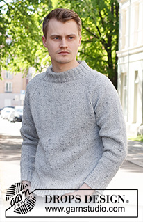 Rain Sky / DROPS 224-11 - Stickad tröja till herr i DROPS Soft Tweed. Arbetet stickas uppifrån och ner med raglan och dubbel halskant. Storlek S - XXXL.