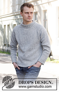 Rain Sky / DROPS 224-11 - Stickad tröja till herr i DROPS Soft Tweed. Arbetet stickas uppifrån och ner med raglan och dubbel halskant. Storlek S - XXXL.