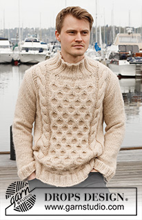 Winter Hive / DROPS 224-15 - Strikket genser til herre i DROPS Wish. Arbeidet strikkes med fletter, bikube mønster og høy hals. Størrelse S - XXXL.